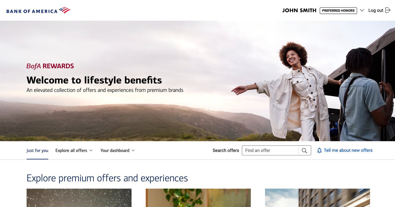 The BofA Rewards lifestyle benefits landing page