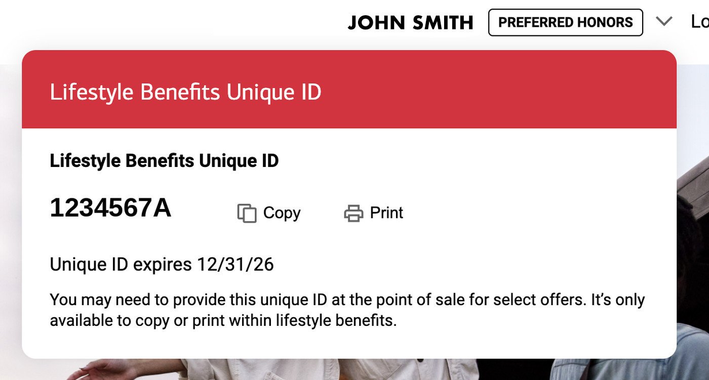 The Lifestyle Benefits Unique ID dropdown &mdash; the code, copy and print