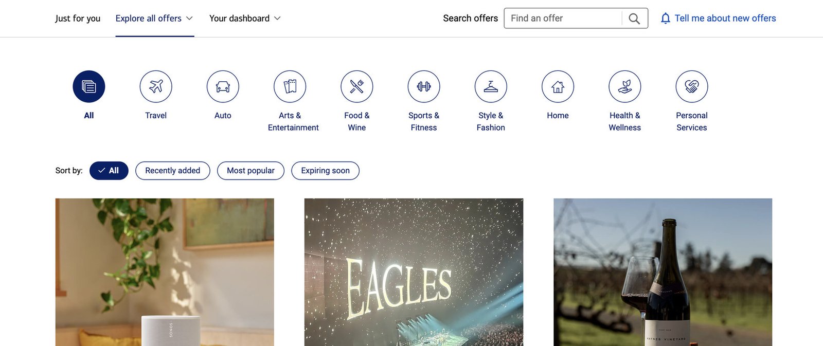 After &mdash; Explore all offers with category icons and sort pills