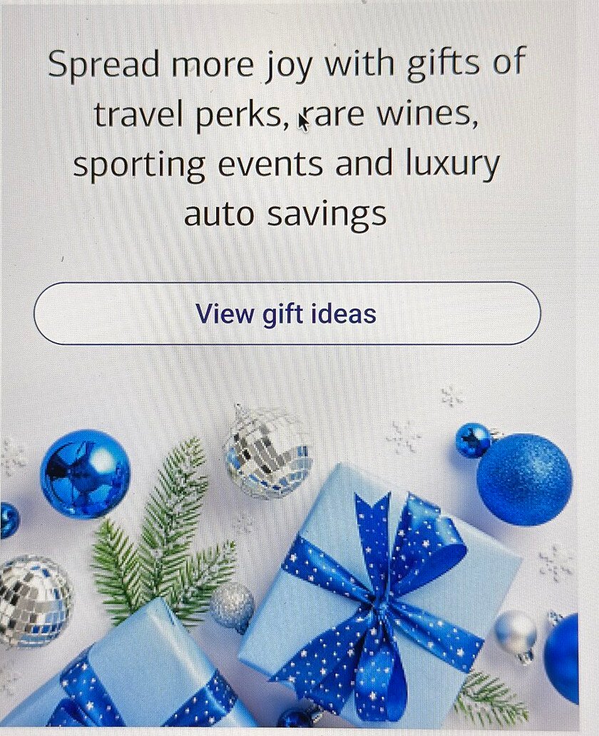 Holiday campaign banner, mobile &mdash; copy and button stacked above a full-width gifts photograph
