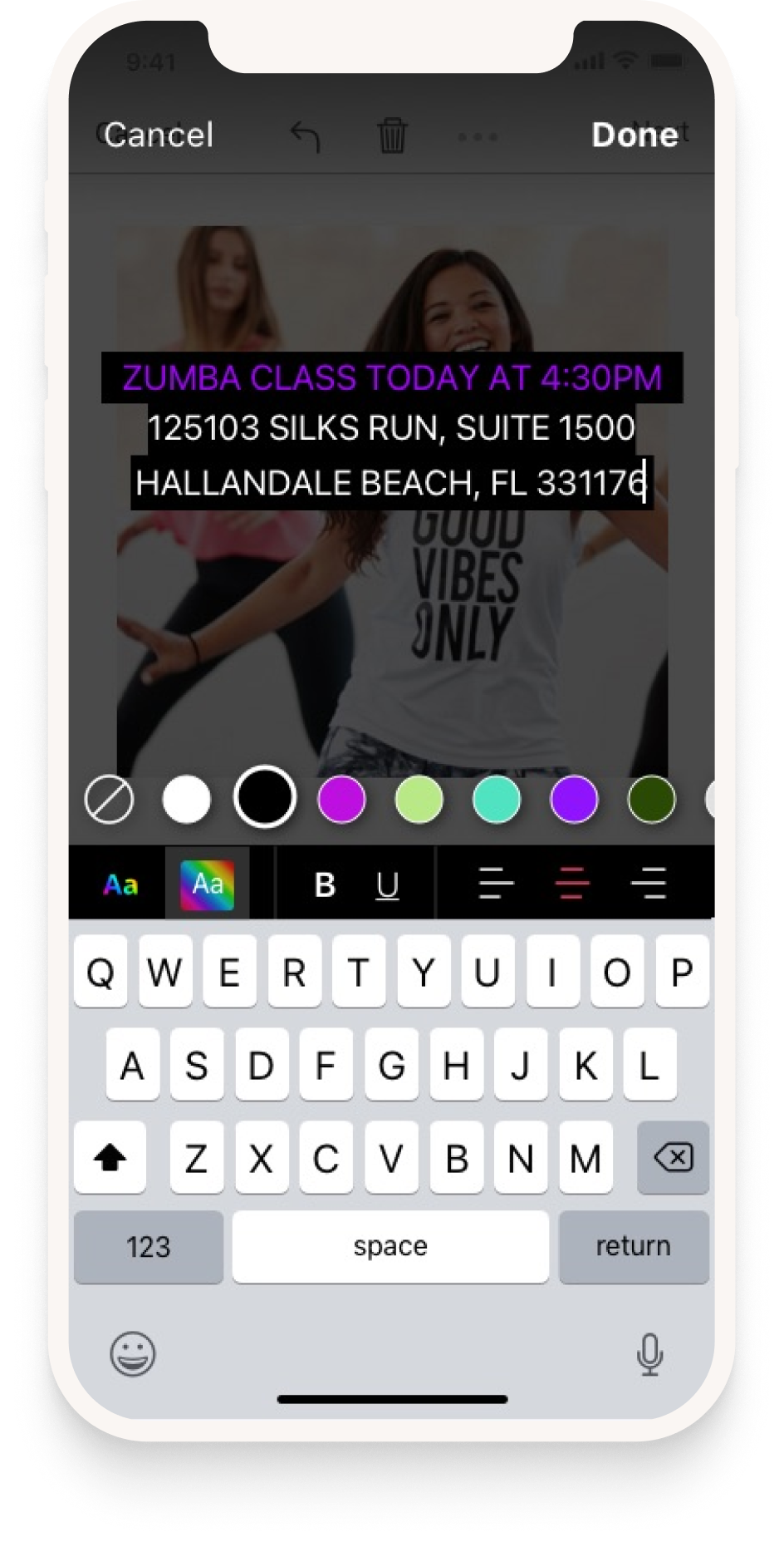 Text editor and stickers — screen 2