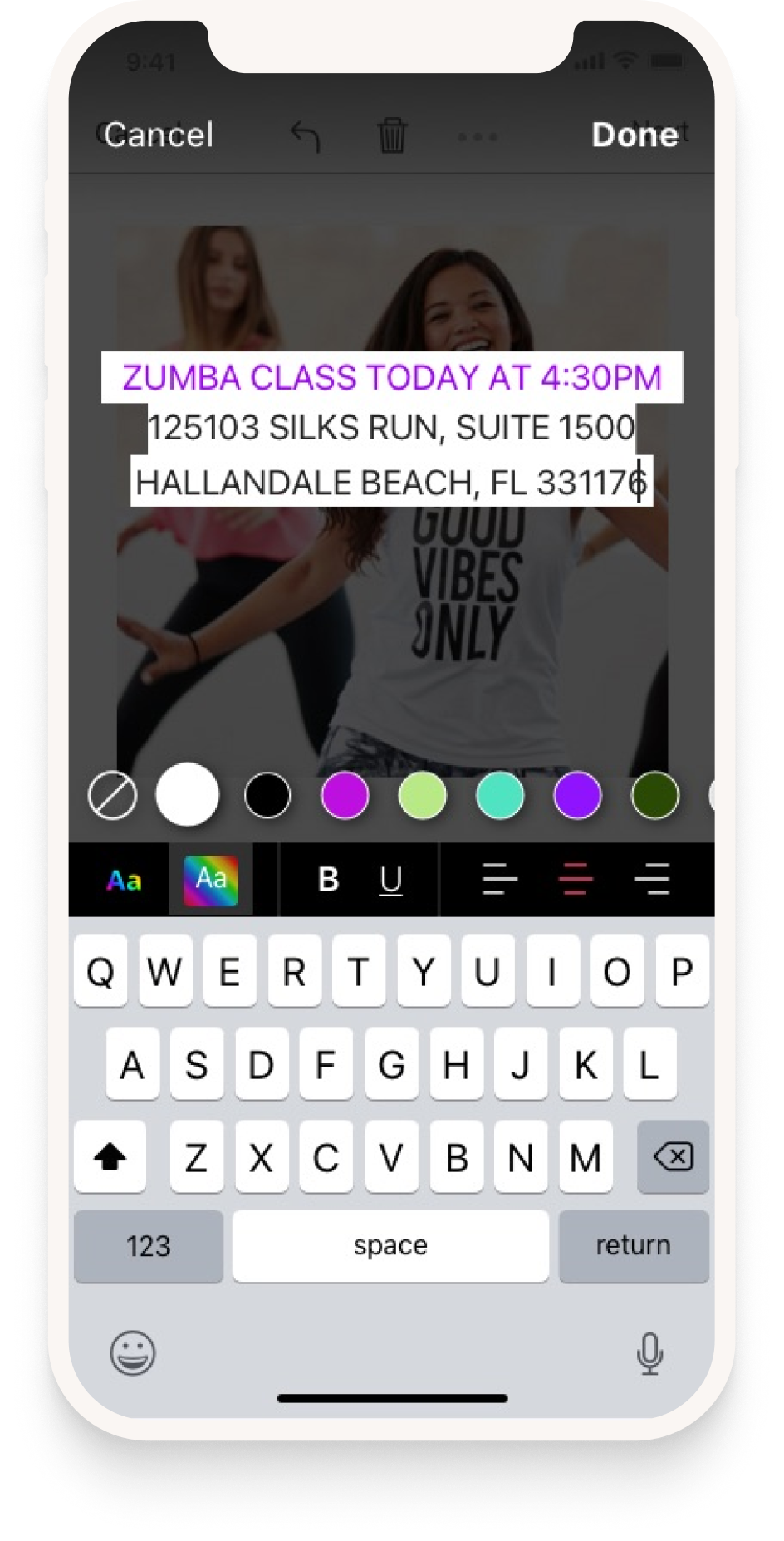 Text editor and stickers — screen 3